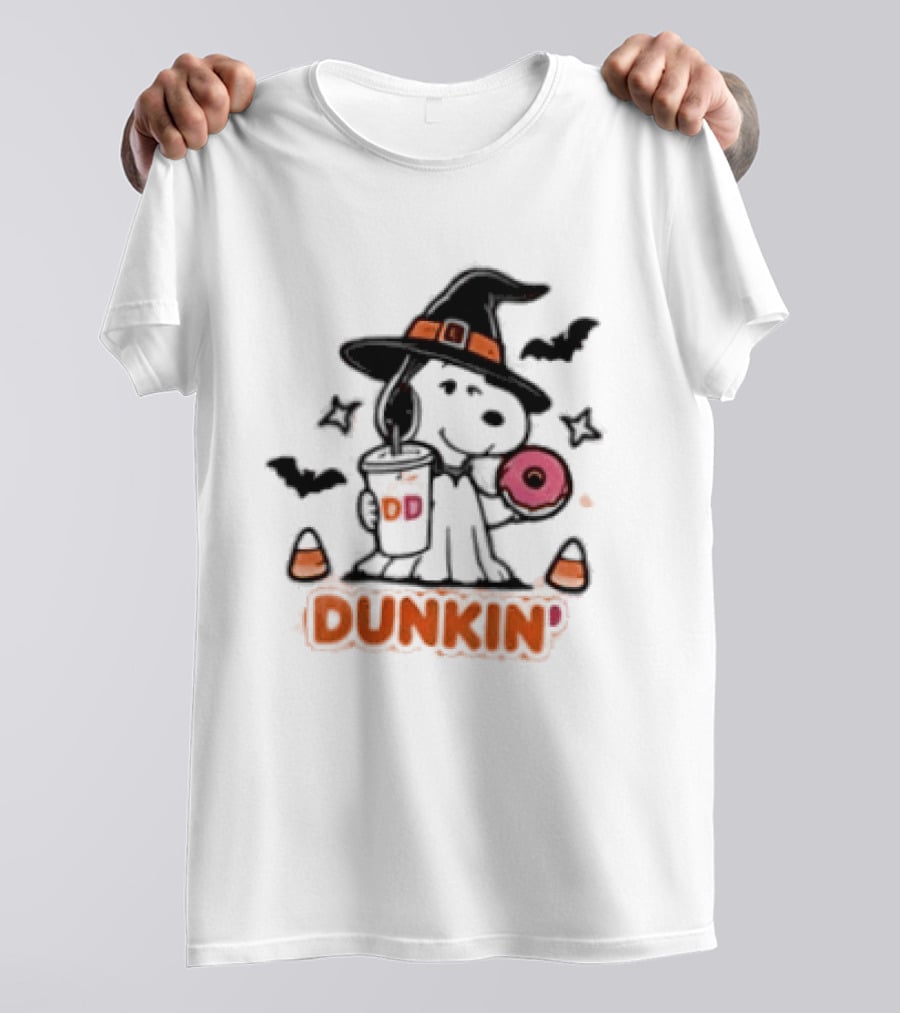 Snoopy Dunkin Donuts Halloween Witch Doughnut Coffee Cup Bats Candy Corn T-Shirt