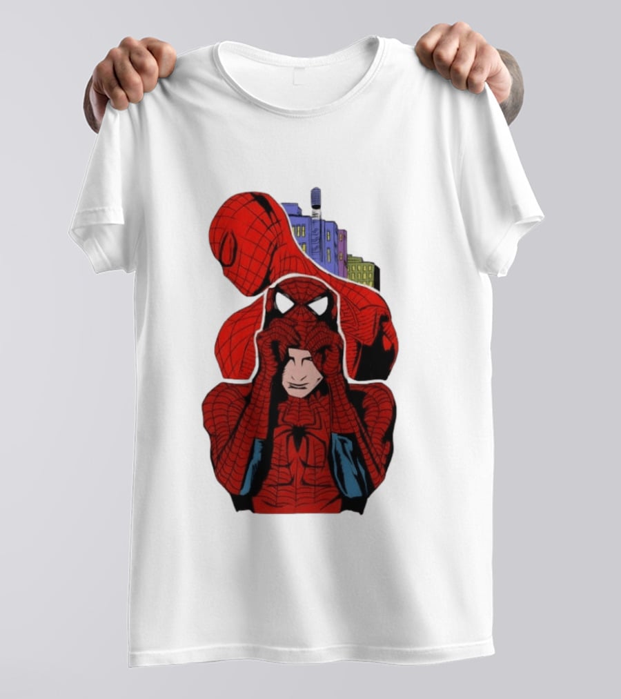 Marvel Spider Man Peter Parker Cityscape Collage T-Shirt