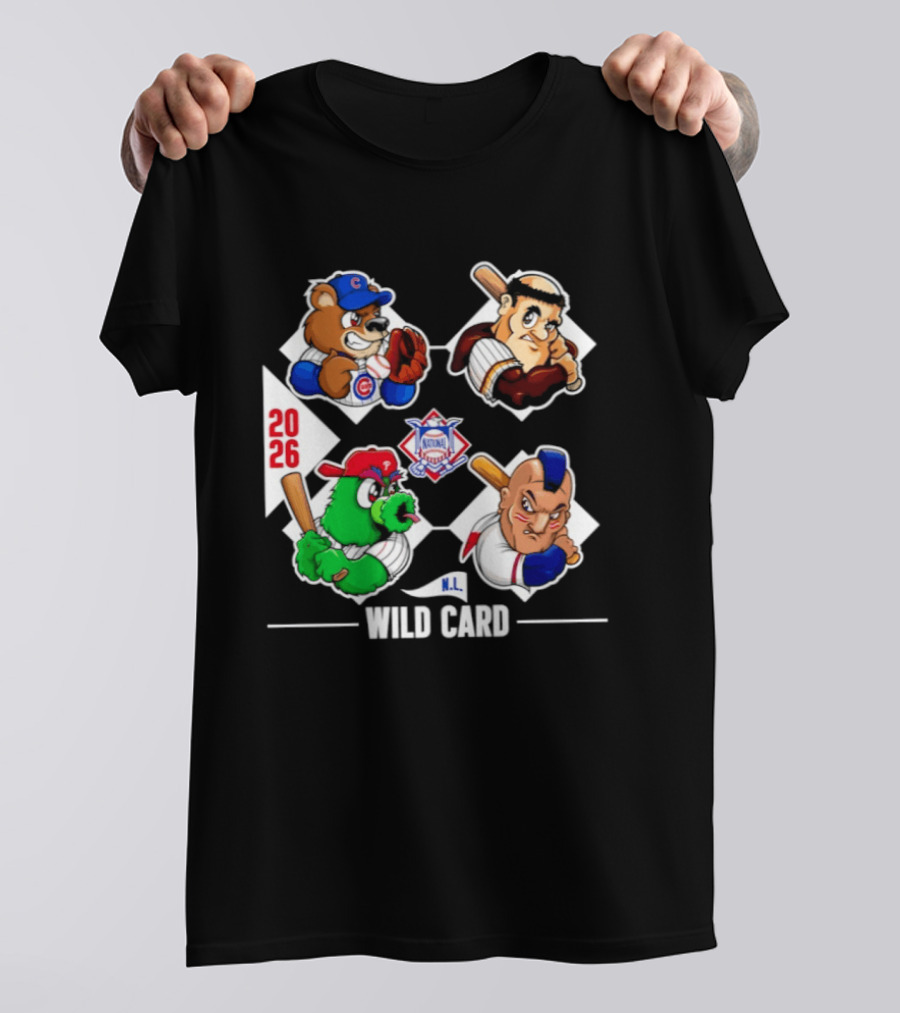 2026 National League Wild Card Cubs Baseball Cartoon Characters T-Shirt