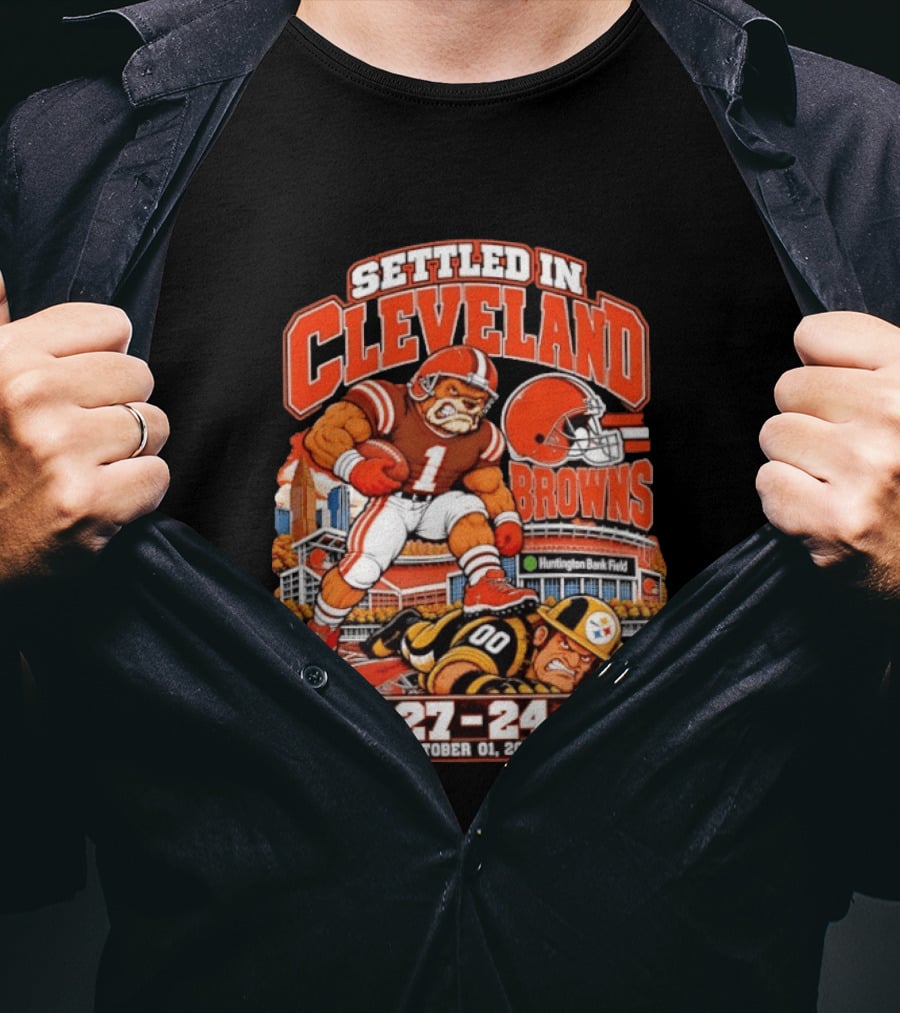 Settled In Cleveland Browns 27 24 October 01 2026 Huntington Bank Field T-Shirt