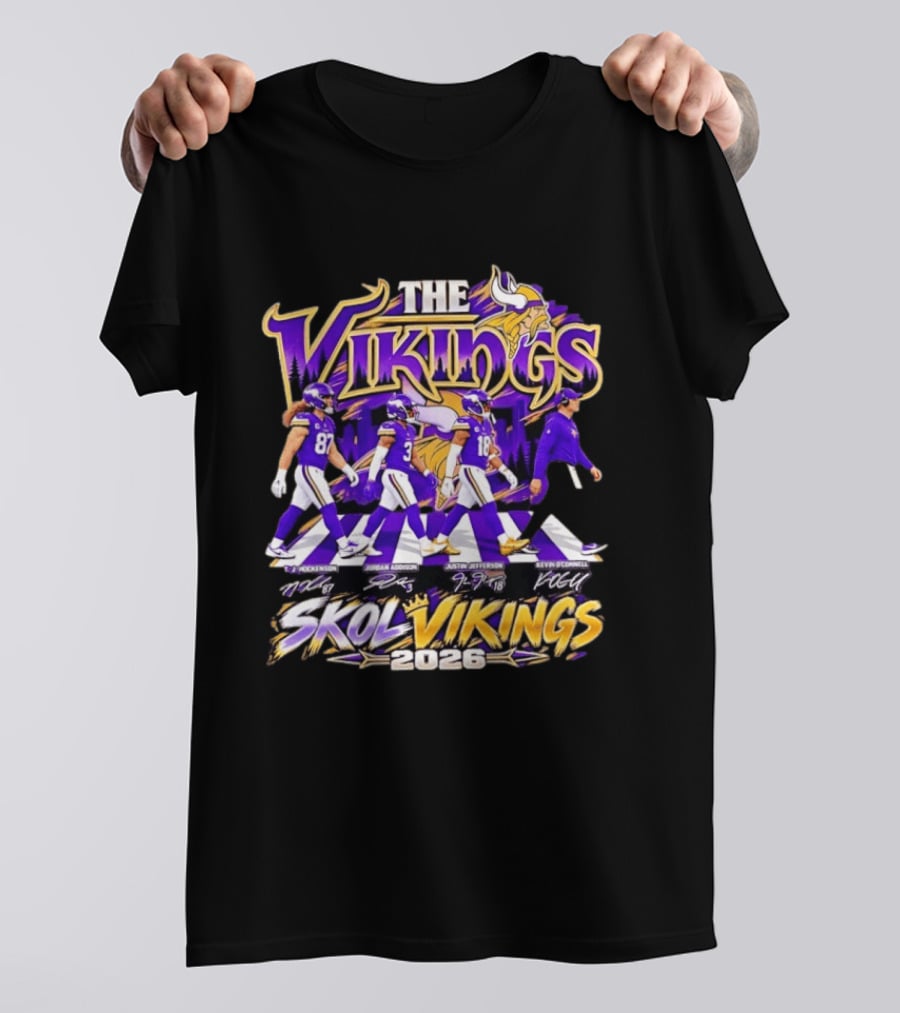 Minnesota Vikings Skol Vikings Abbey Road 2026 T. J. Hockenson Justin Jefferson Kevin O'Connell T-Shirt