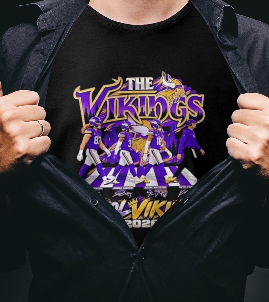 Minnesota Vikings Skol Vikings Abbey Road 2026 T. J. Hockenson Justin Jefferson Kevin O'Connell T-Shirt