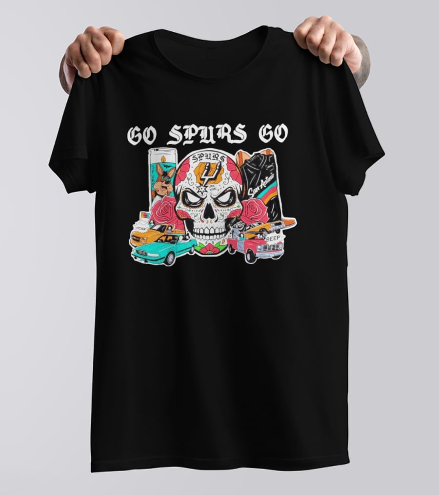 Day Of The Dead Spurs Skull San Antonio Go Spurs Go Texas Cars T-Shirt