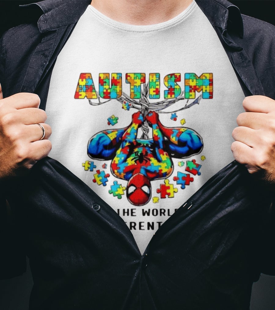 Autism Seeing The World From A Different Angle Spiderman Puzzle T-Shirt