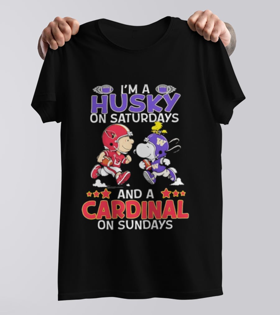 Peanuts Snoopy And Charlie Brown I'm A Husky On Saturdays And A Cardinal On Sundays T-Shirt