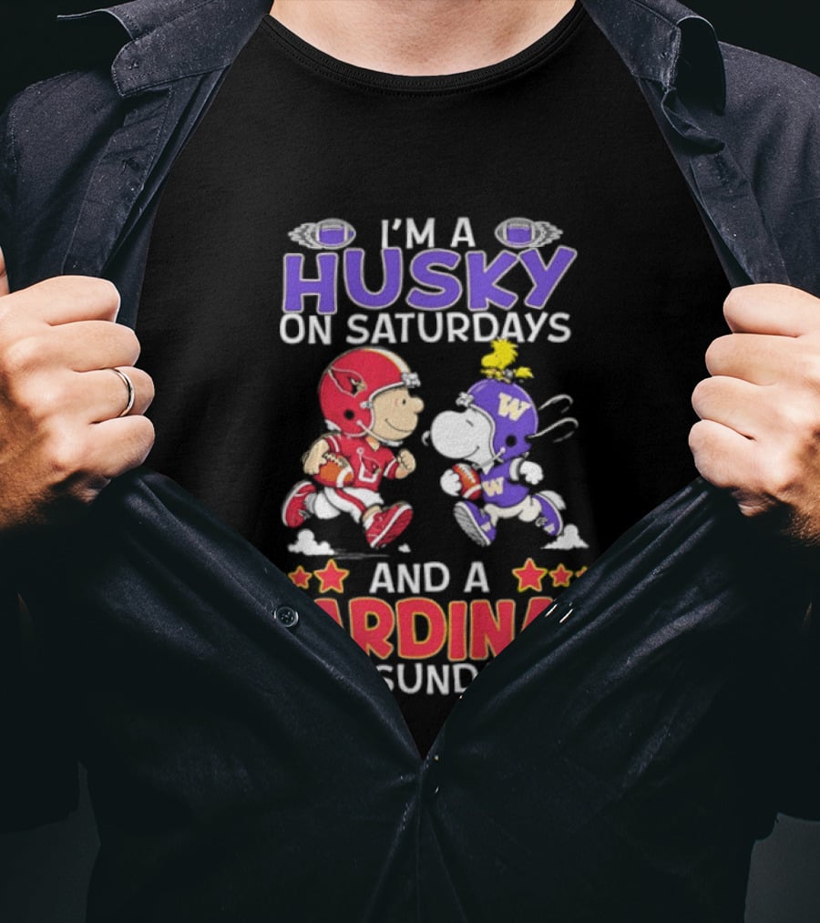 Peanuts Snoopy And Charlie Brown I'm A Husky On Saturdays And A Cardinal On Sundays T-Shirt