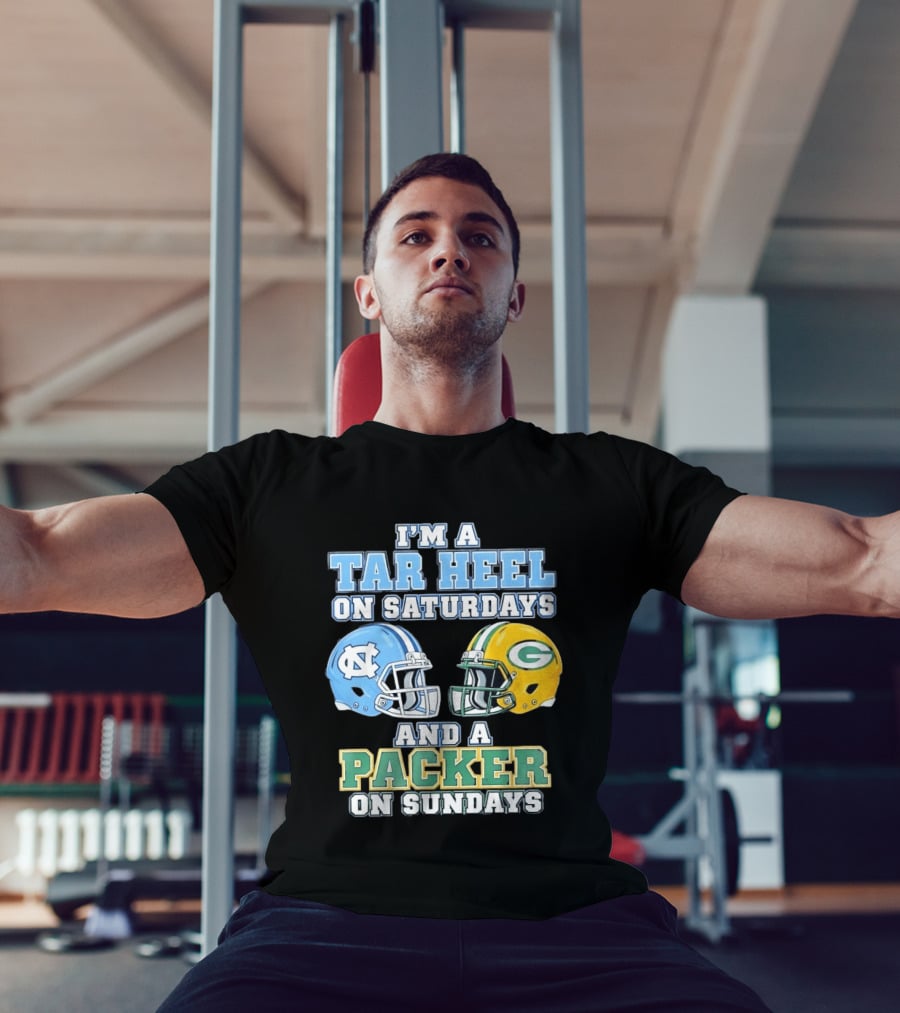 I'm A Tar Heel On Saturdays And Packer On Sundays NC UNC Football Helmet Fan Gear T-Shirt