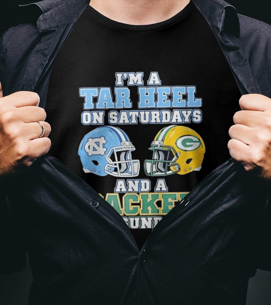 I'm A Tar Heel On Saturdays And Packer On Sundays NC UNC Football Helmet Fan Gear T-Shirt