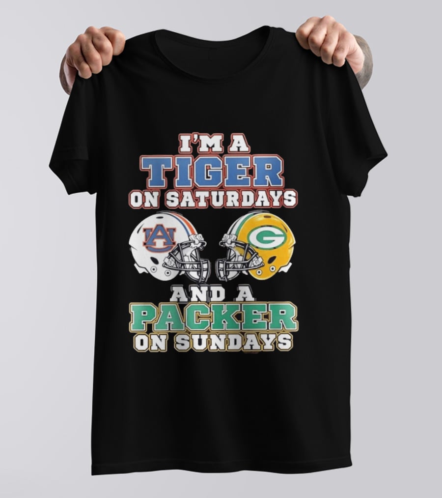 Auburn Tigers Saturdays Green Bay Packers Sundays Football Helmets T-Shirt