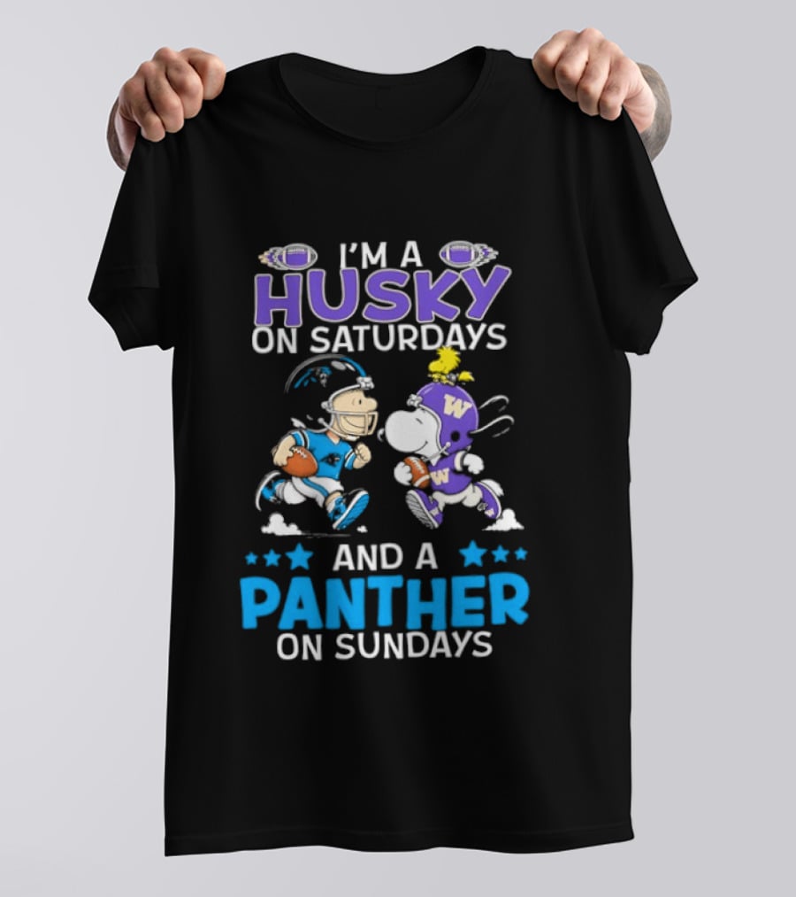 I'm A Husky On Saturdays And A Panther On Sundays Snoopy And Charlie Brown Football Enthusiasts T-Shirt