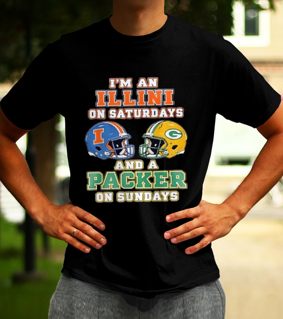 I'm An Illini On Saturdays And A Packers Fan On Sundays Football Helmets T-Shirt