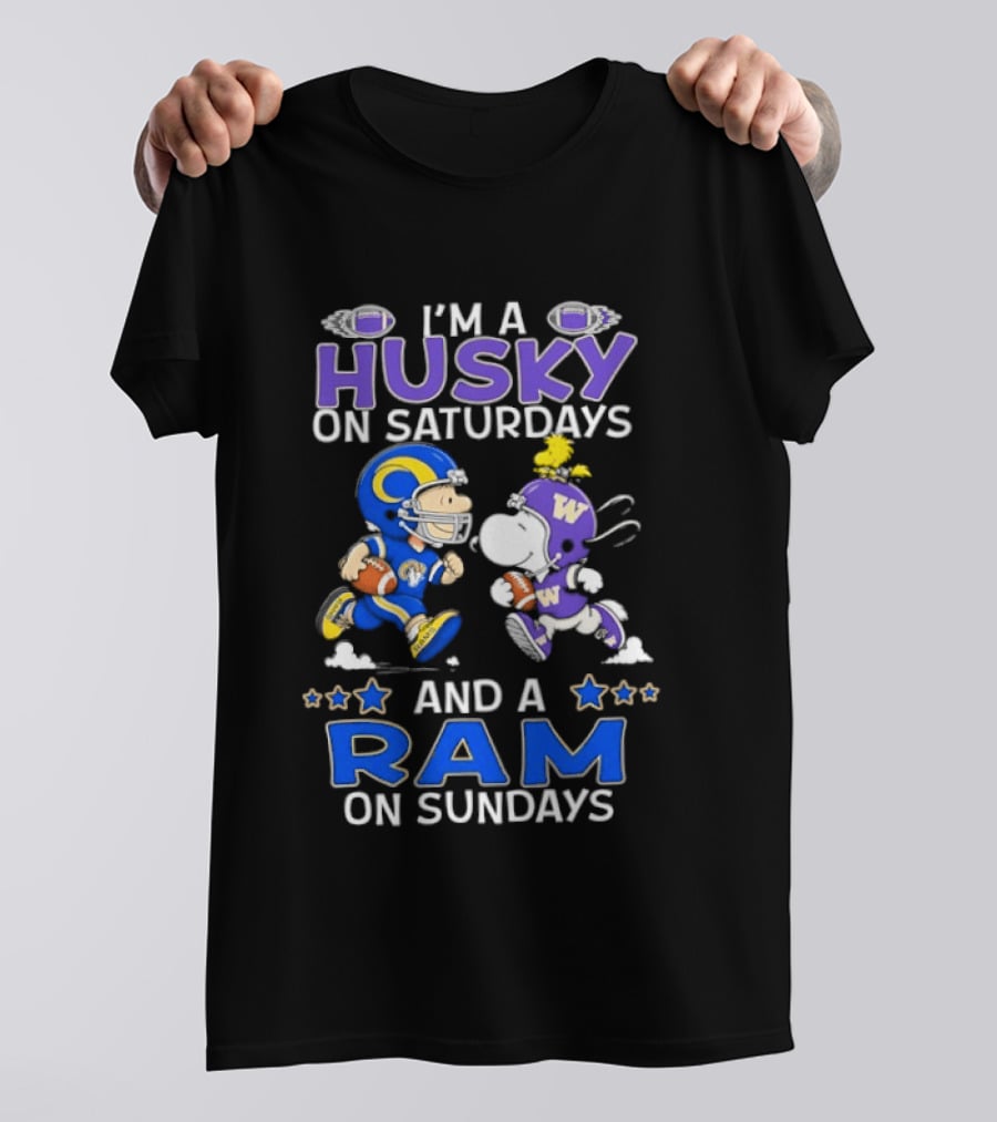 Snoopy Charlie Brown Husky Saturdays Ram Sundays Football T-Shirt