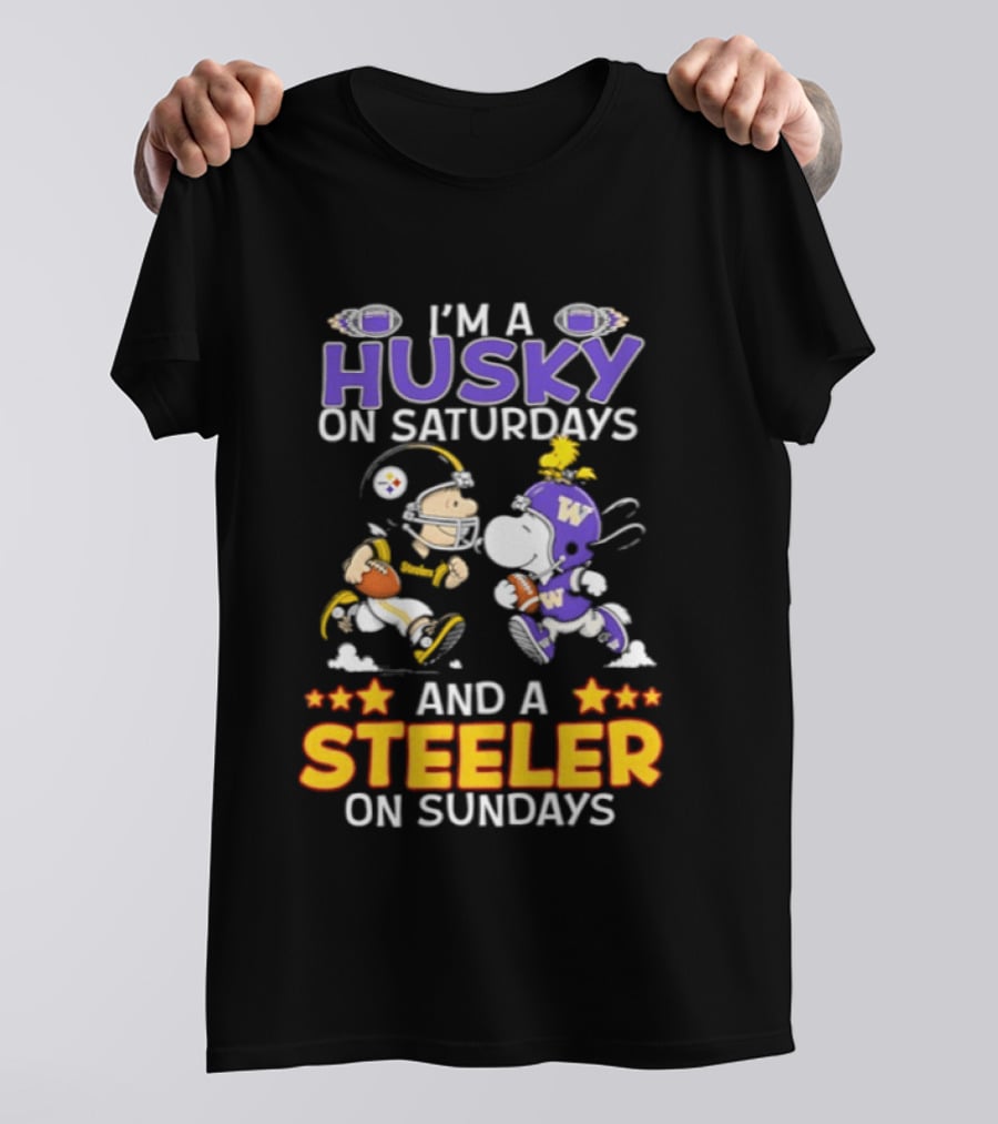 Snoopy Charlie Brown Husky Saturdays Steeler Sundays Football T-Shirt