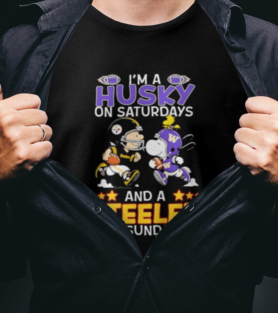 Snoopy Charlie Brown Husky Saturdays Steeler Sundays Football T-Shirt
