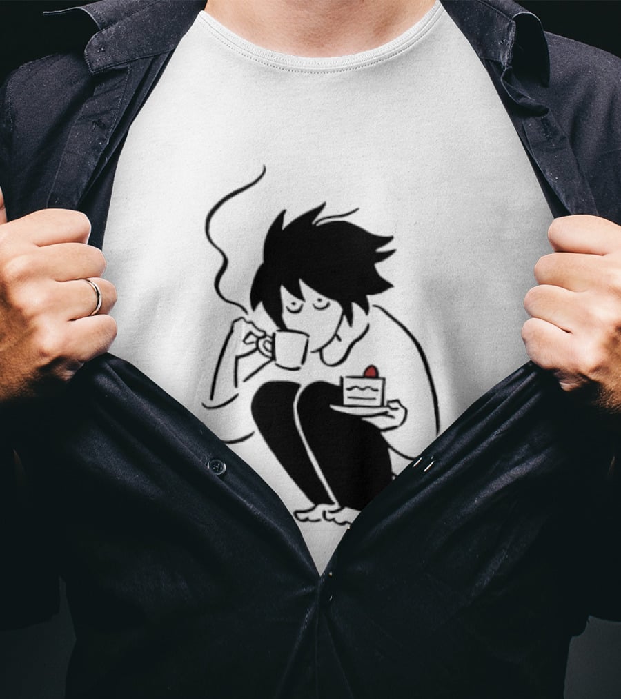 Death Note L Coffee And Strawberry Cake Scene T-Shirt