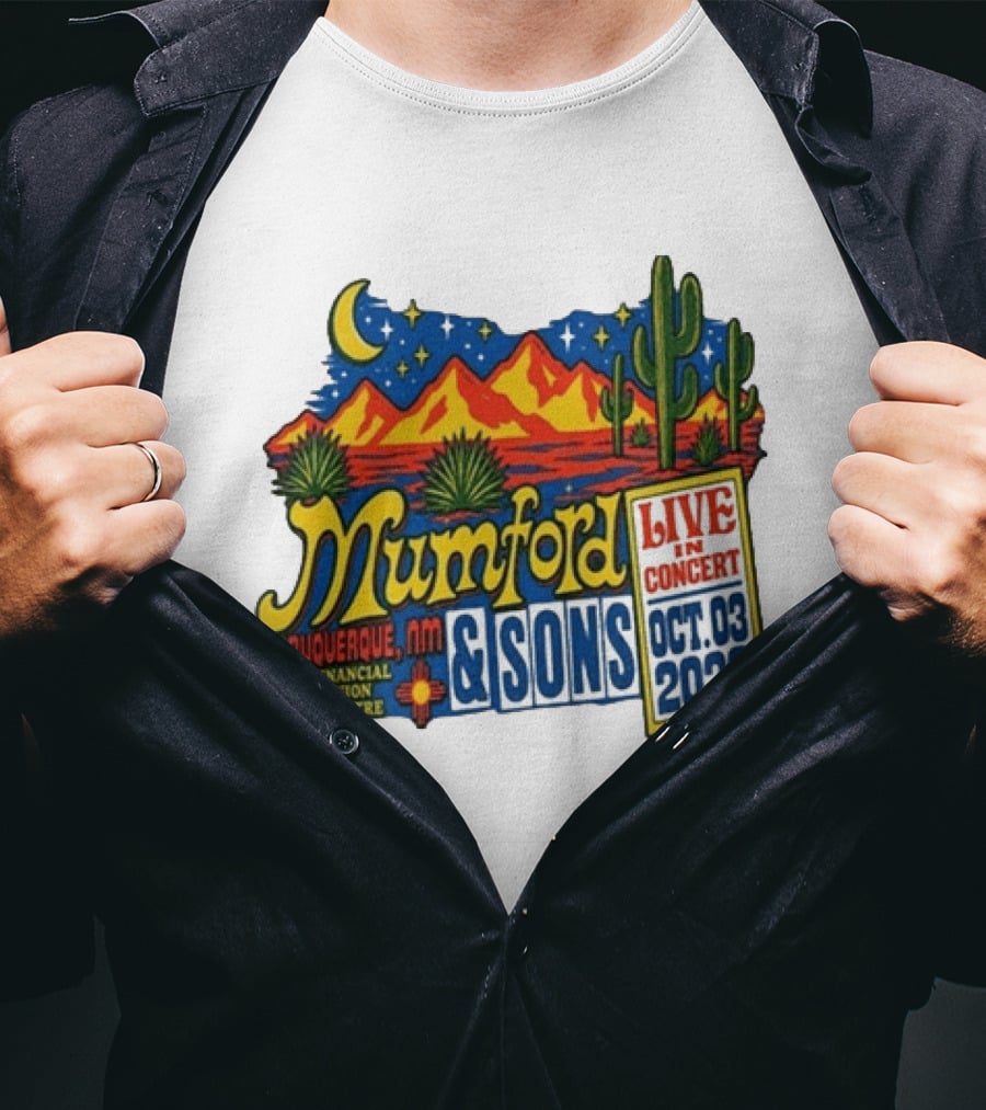 Mumford & Sons Albuquerque NM Live In Concert Oct 03 2026 First Financial Credit Union Amphitheatre T-Shirt