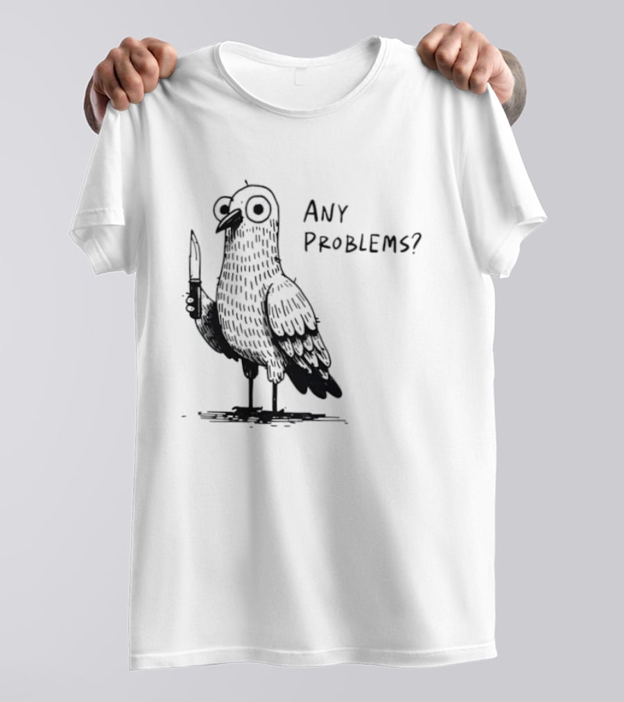 Pigeon With Knife Any Problems Retro Style Black Sketch T-Shirt