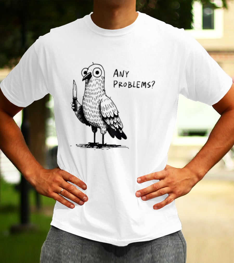 Pigeon With Knife Any Problems Retro Style Black Sketch T-Shirt