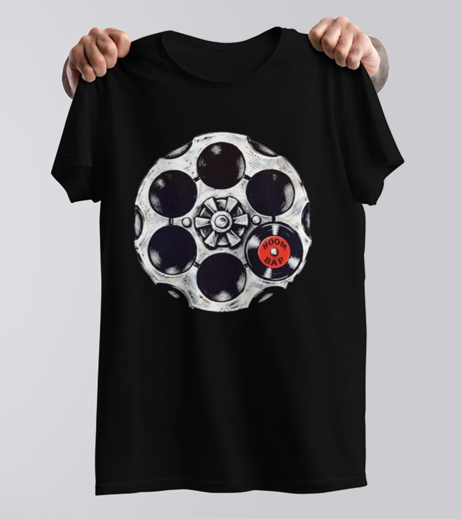 Boom Bap Vinyl Record Revolver Cylinder T-Shirt