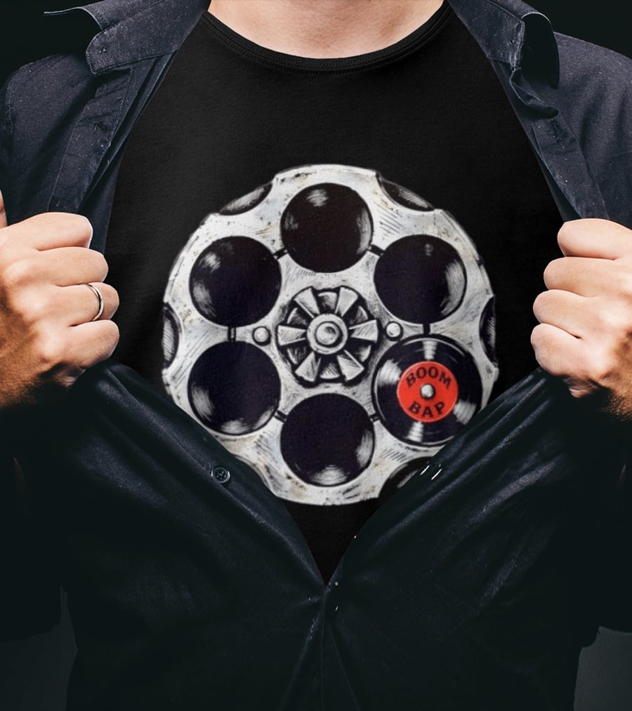 Boom Bap Vinyl Record Revolver Cylinder T-Shirt