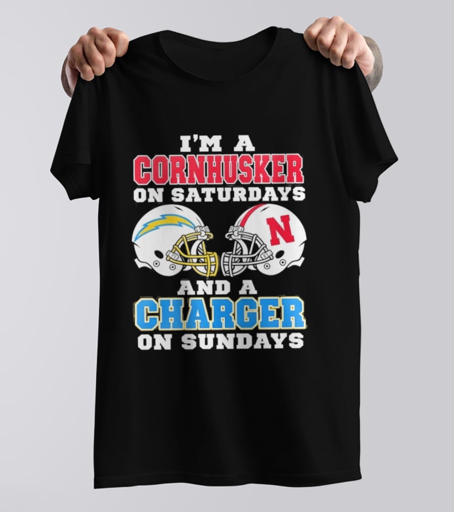 I'm A Cornhusker On Saturdays And A Charger On Sundays Football Fan Football Team Helmets T-Shirt