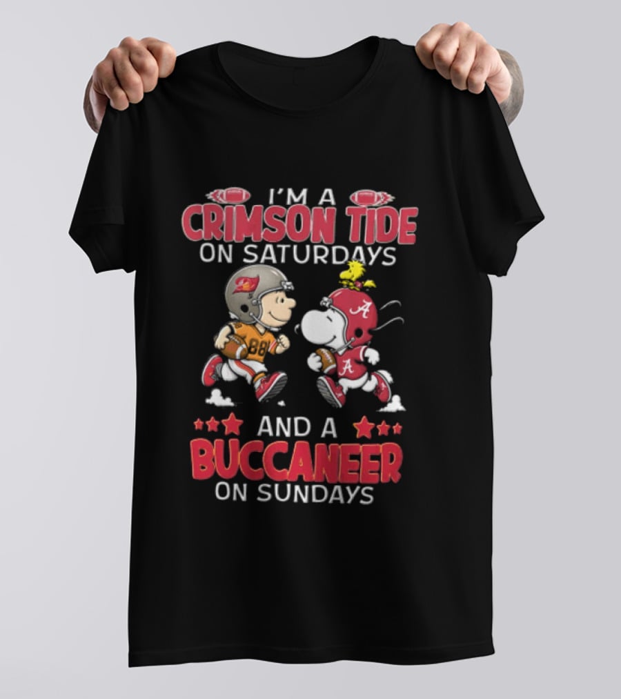 I'm A Crimson Tide On Saturdays And A Buccaneer On Sundays Charlie Brown Snoopy Woodstock T-Shirt