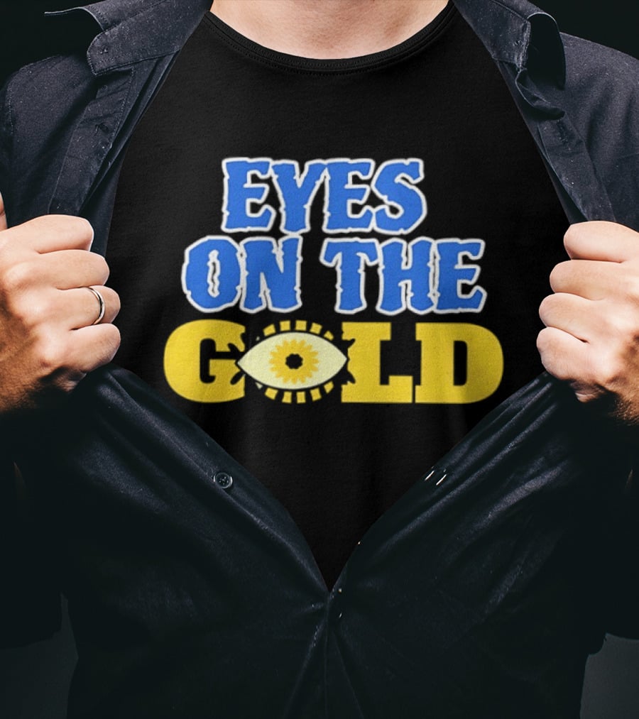 Eyes On The Gold Bold Eye Motif Yellow Blue T-Shirt