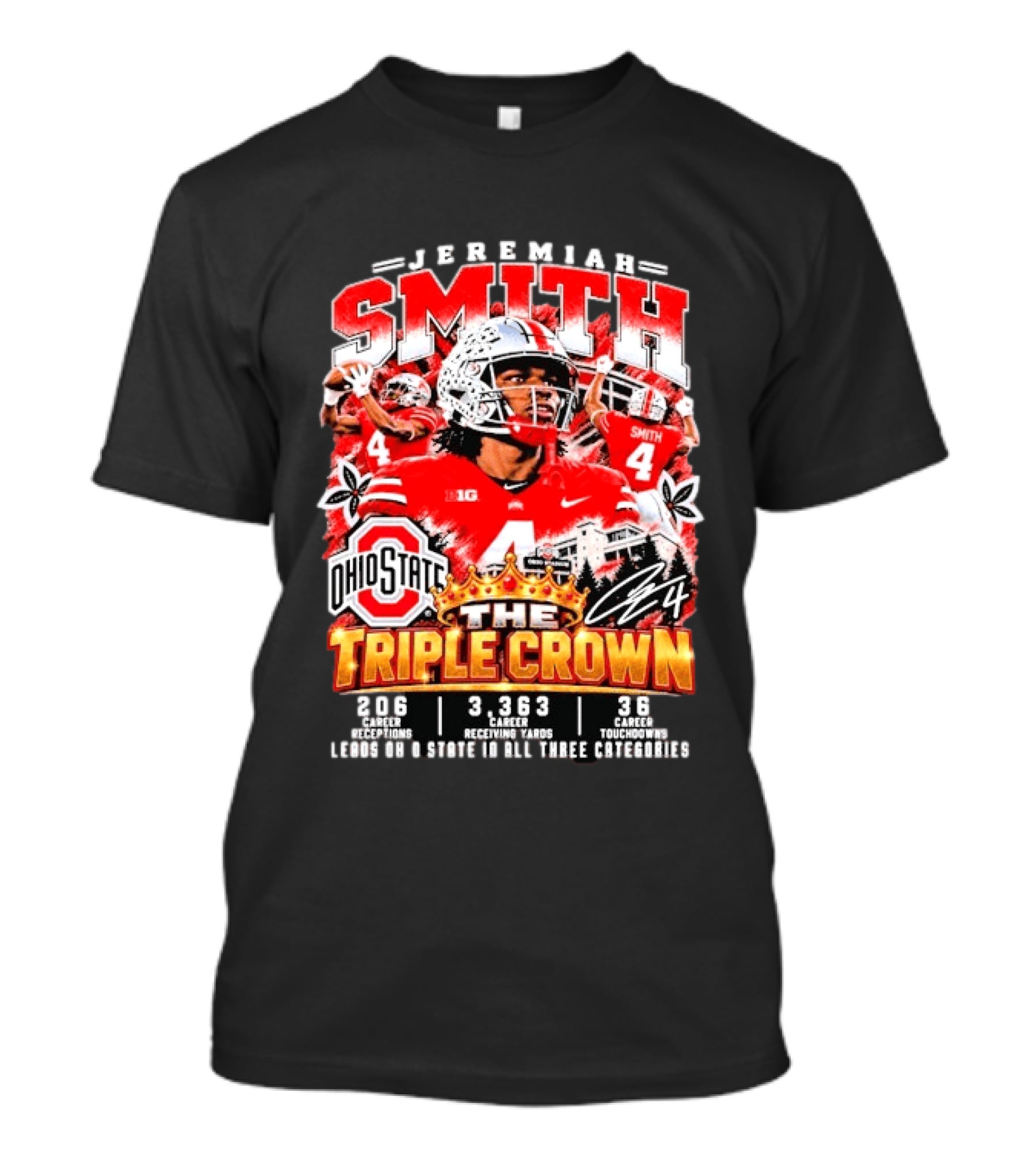 Jeremiah Smith Ohio State Buckeyes The Triple Crown 206 Receptions 3363 Yards 36 Touchdowns T-Shirt