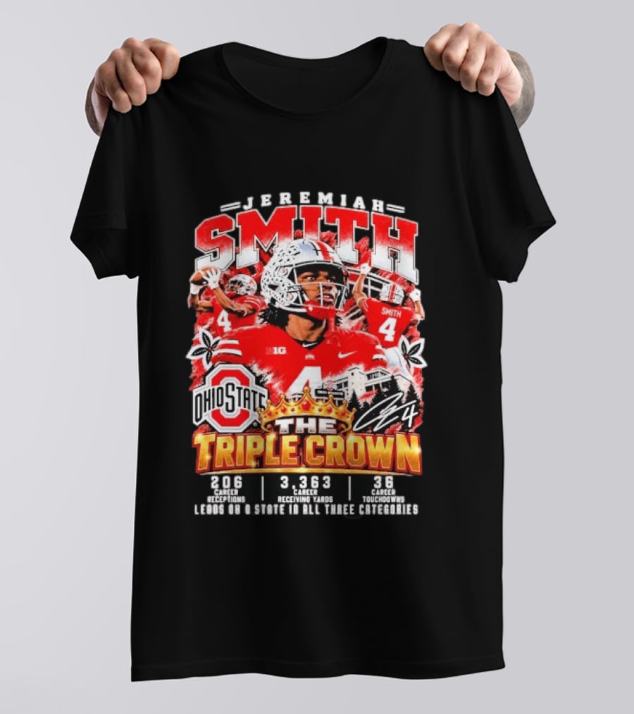 Jeremiah Smith Ohio State Buckeyes The Triple Crown 206 Receptions 3363 Yards 36 Touchdowns T-Shirt