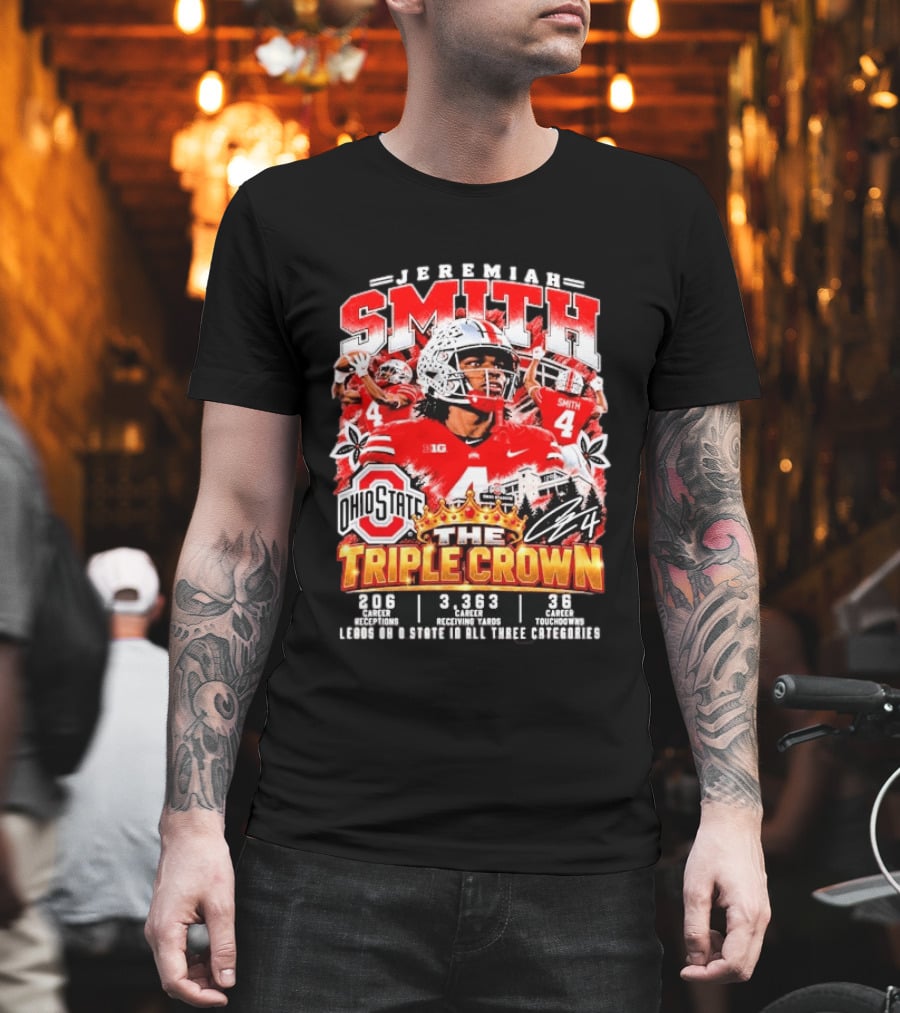 Jeremiah Smith Ohio State Buckeyes The Triple Crown 206 Receptions 3363 Yards 36 Touchdowns T-Shirt