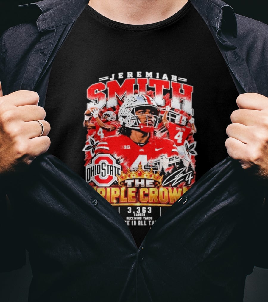 Jeremiah Smith Ohio State Buckeyes The Triple Crown 206 Receptions 3363 Yards 36 Touchdowns T-Shirt