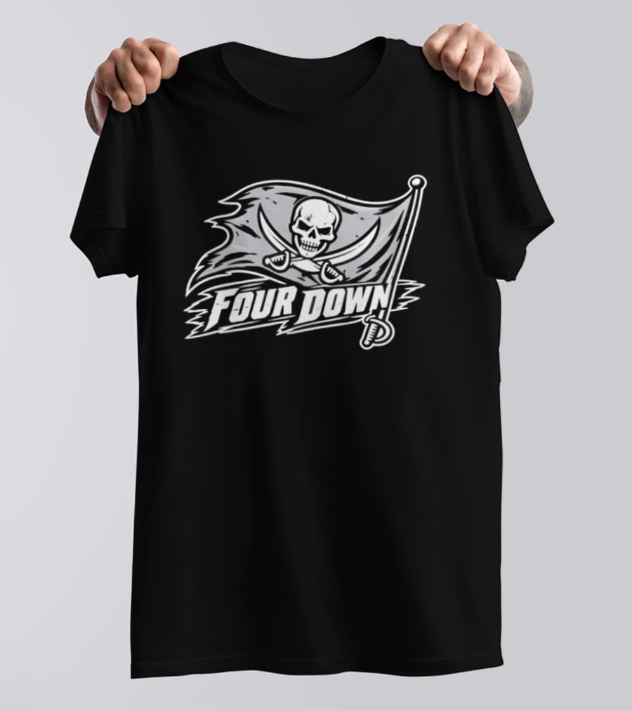 Tampa Bay Buccaneers Four Down Pirate Flag Skull Football T-Shirt