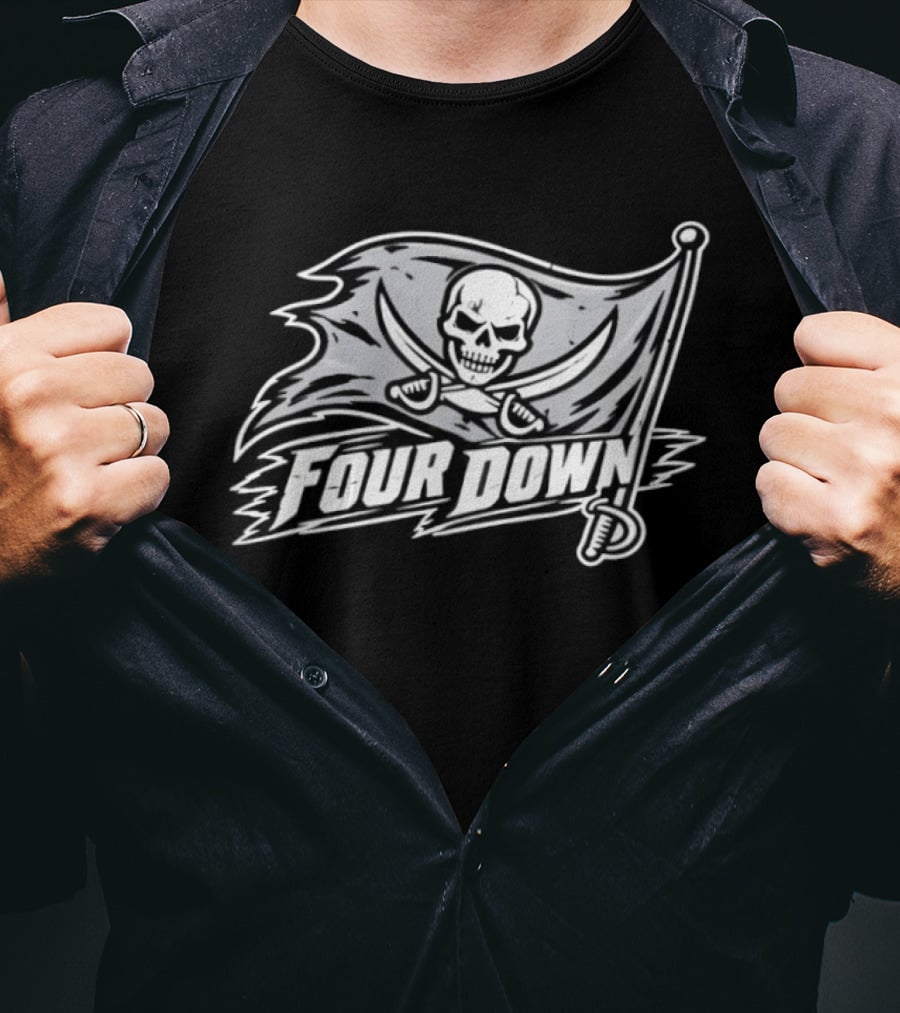 Tampa Bay Buccaneers Four Down Pirate Flag Skull Football T-Shirt