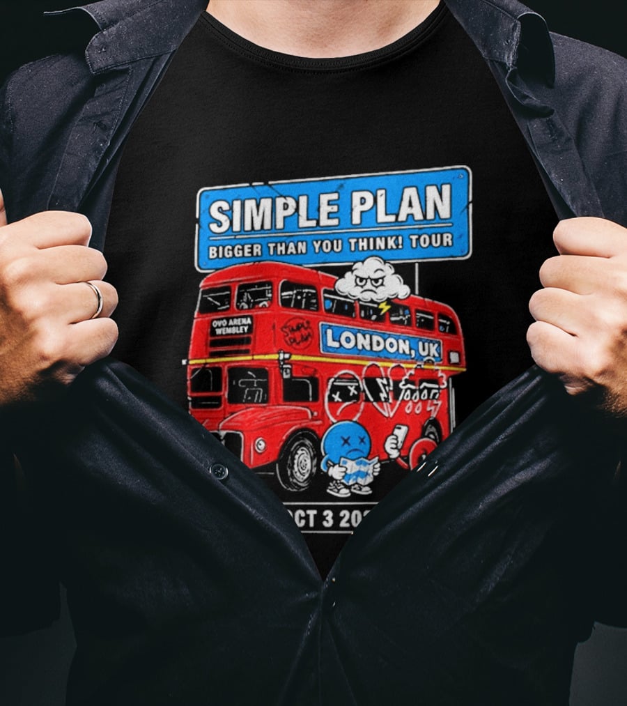 Simple Plan Bigger Than You Think Tour London UK Double Decker Oct 3 2026 T-Shirt
