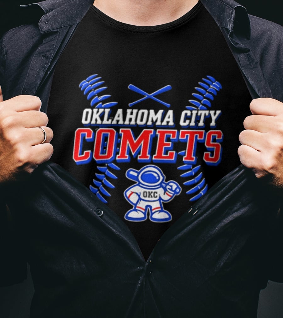 Oklahoma City Comets Baseball Team Mascot And Crossed Bats T-Shirt