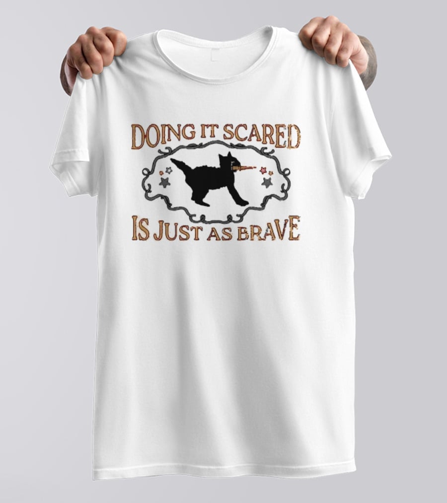 Doing It Scared Is Just As Brave Black Cat Stars Halloween T-Shirt