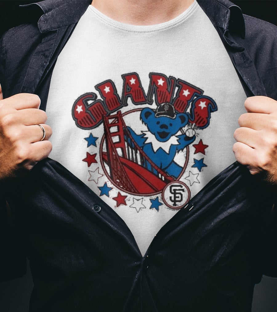 Grateful Dead Giants Bear San Francisco Bridge Retro Stars T-Shirt