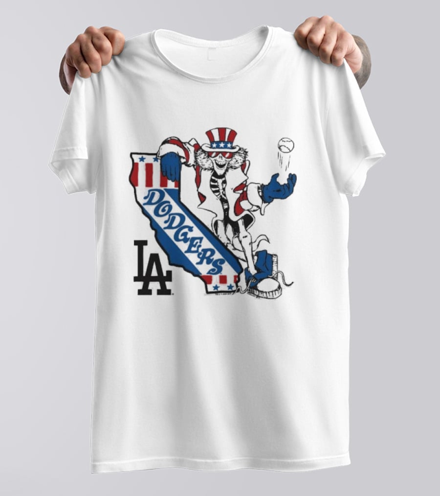 Grateful Dead Los Angeles Dodgers Skeleton Uncle Sam Baseball California LA T-Shirt