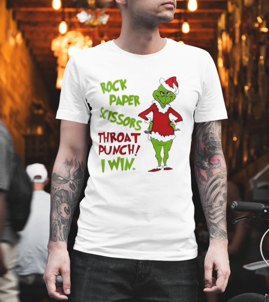 Grinch Rock Paper Scissors Throat Punch I Win Christmas 2026 T-Shirt
