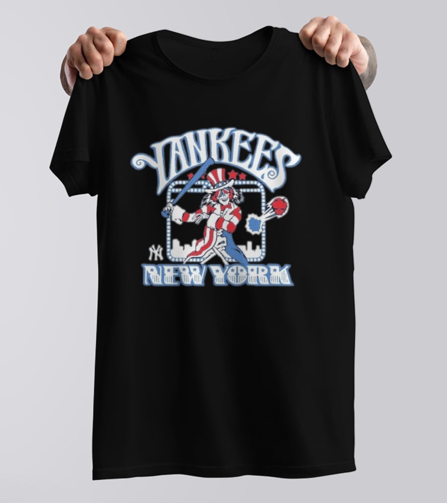 Yankees New York Grateful Dead Skeleton Patriotic Baseball T-Shirt