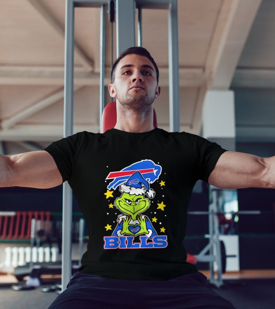 Grinch Heart Hands Christmas Buffalo Bills Football Holiday T-Shirt