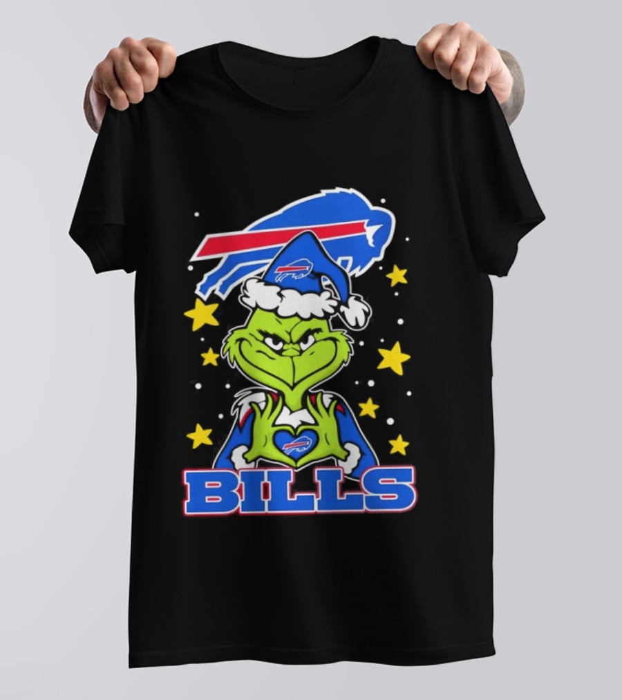 Grinch Heart Hands Christmas Buffalo Bills Football Holiday T-Shirt