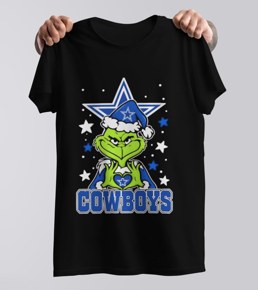 Grinch Hands Heart Love Dallas Cowboys Football Christmas T-Shirt
