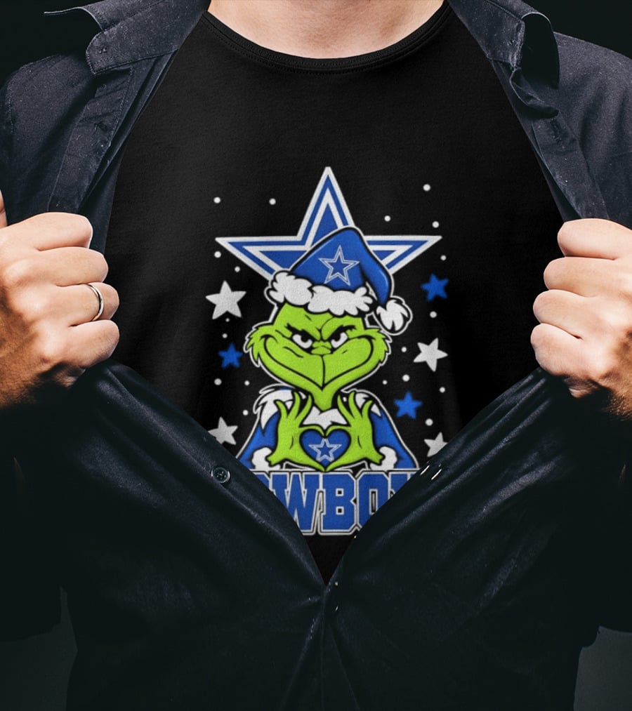 Grinch Hands Heart Love Dallas Cowboys Football Christmas T-Shirt
