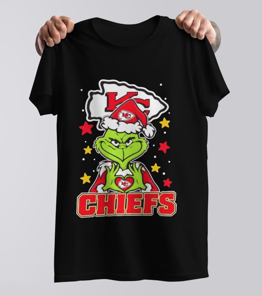 Grinch Heart Love Kansas City Chiefs Christmas Football T-Shirt