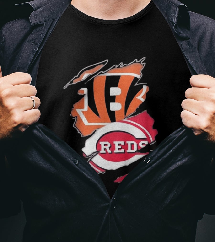 Cincinnati Bengals Reds Distressed Logo Sports Fusion T-Shirt