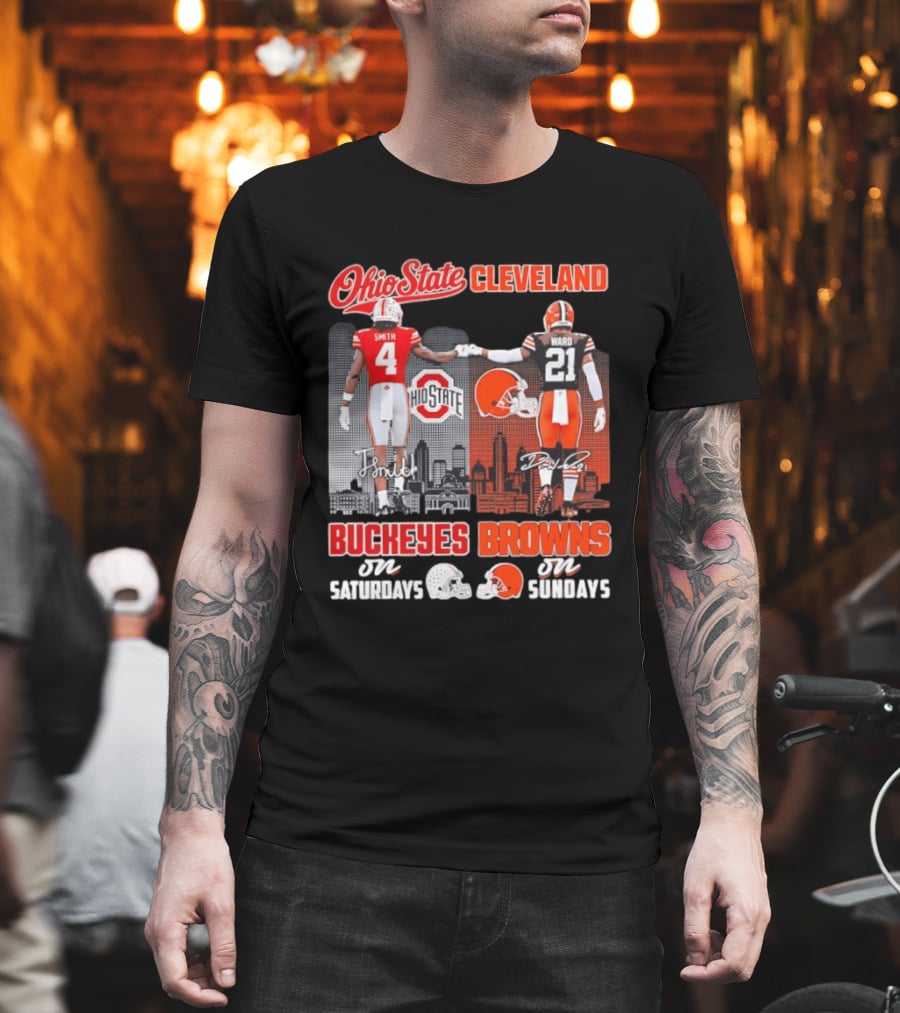 Ohio State Buckeyes Saturdays Cleveland Browns Sundays Ohio State Cleveland Smith Ward T-Shirt