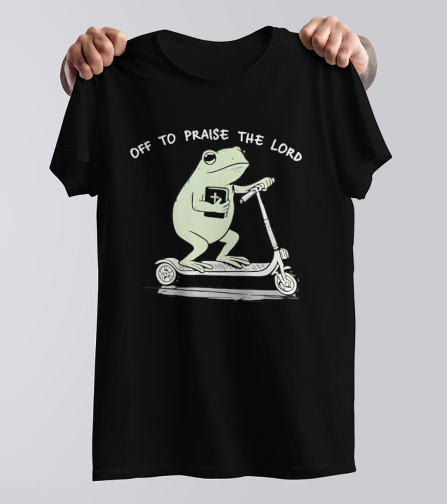 Off To Praise The Lord Frog On Scooter T-Shirt
