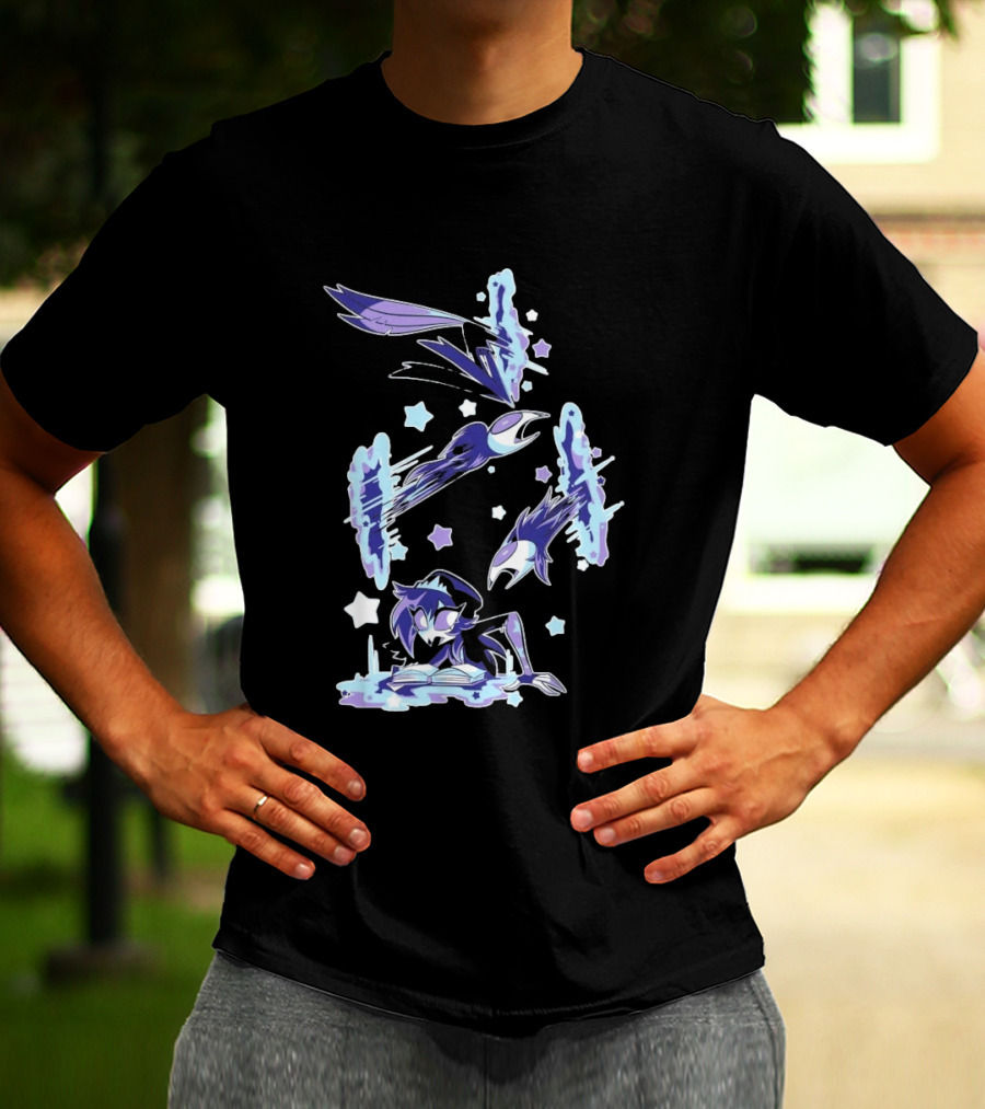Shark Robot Octavia Portal Animated Illustration With Stars And Blue Avian T-Shirt