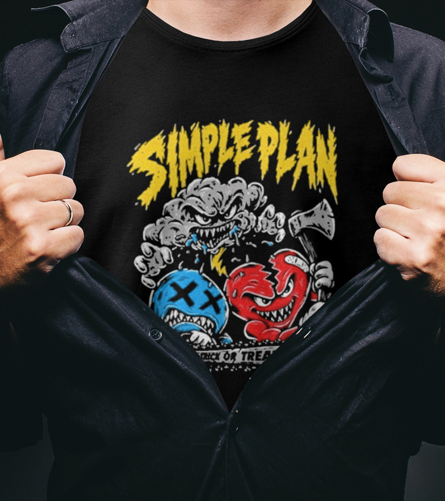 Simple Plan Halloween Trick Or Treat Monsters Axes T-Shirt